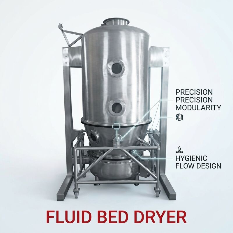 High Efficiency Fluid Bed Dryer 20-30 Min Per Batch 500kg Round Bed Stirrer
