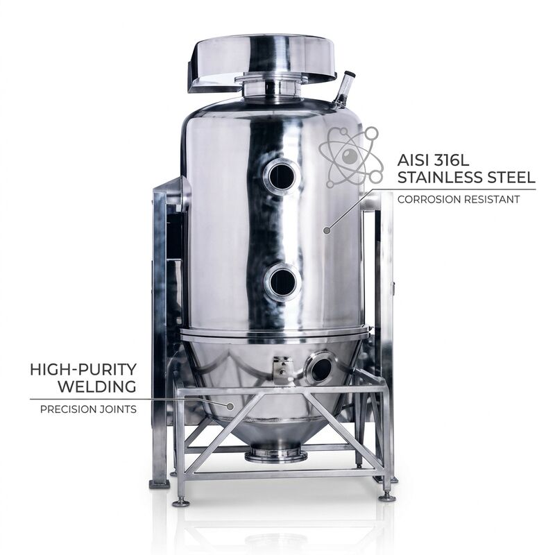 High Efficiency Fluid Bed Dryer 20-30 Min Per Batch 500kg Round Bed Stirrer